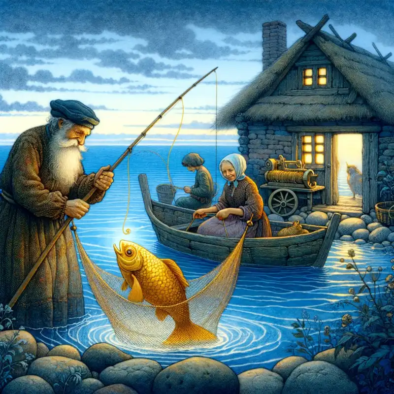 Prepričana Bajka o ribaru i ribici i ilustracija slika